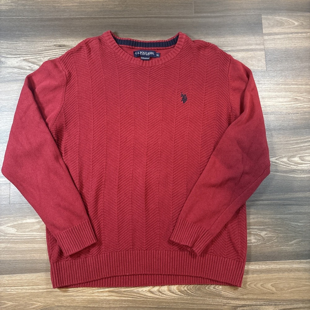 U.S. Polo Assn. Red Textured Crew Neck Pullover Size Xl
